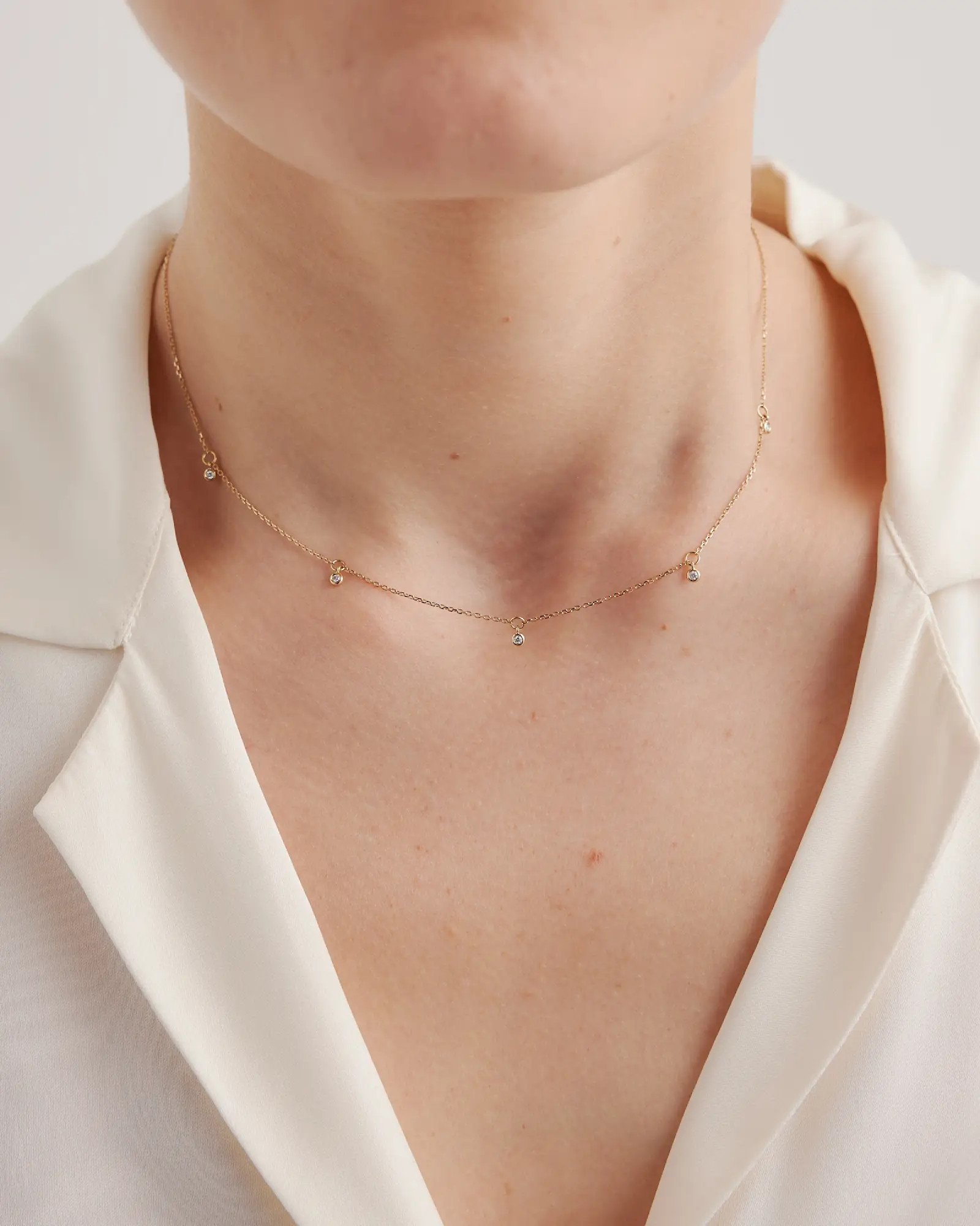 14K Gold Diamond Dangle Bezel Station Necklace in Yellow Gold | Quince