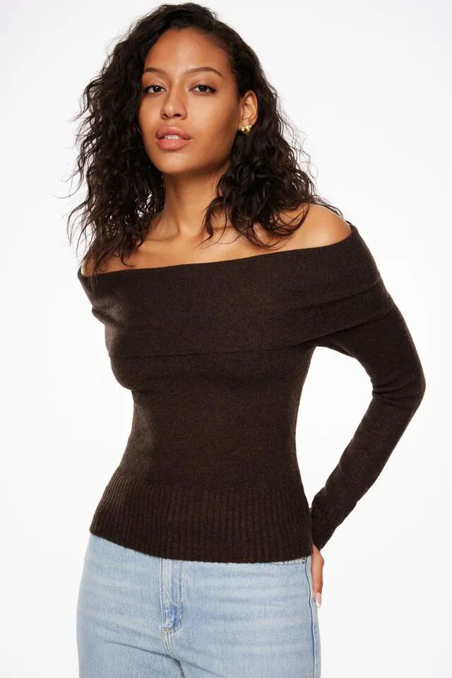 Heavenlyarn™ Off Shoulder Yarn Sweater | Dynamite Clothing