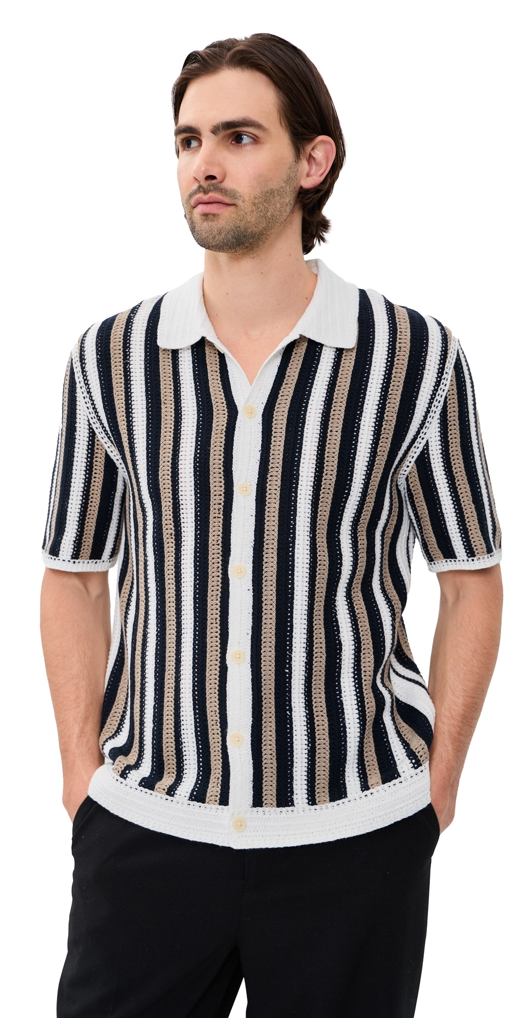 Wax London Stripe Crochet Porto Shirt Ecru/Black M | Shopbop