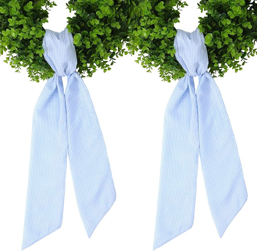2 Pcs Wreath Sash for Front Door Seersucker Wreath Sashs 5.1'' W x 59'' L Holiday Stripes Wreaths... | Amazon (US)