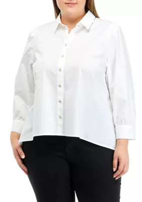 Crown & Ivy Women's Plus Size Button Down Top, White, 1X | Belk