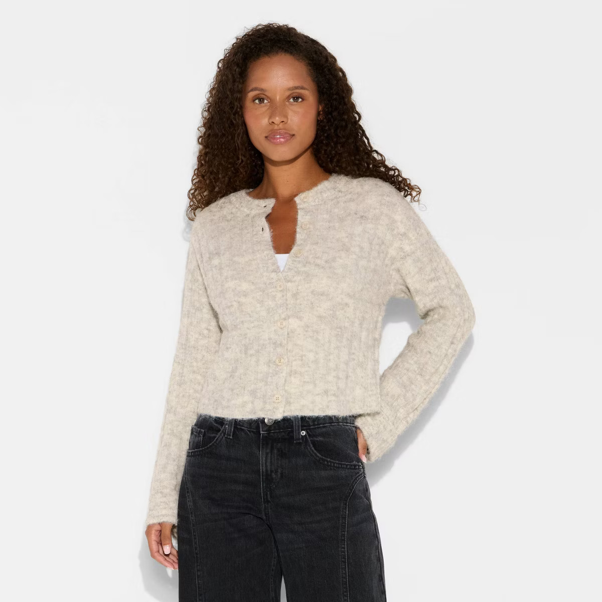 Women's Ribbed Crewneck Cardigan - Wild Fable™ Burgundy M | Target