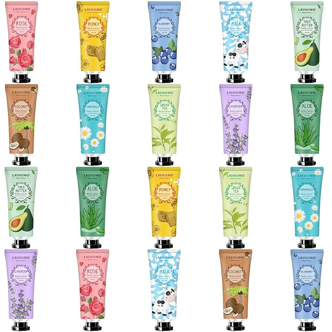 Layhomo 20 Pack Mini Body Lotion Gift Bulk for Dry Skin,Travel Size Small Body Cream With Shea Bu... | Amazon (US)