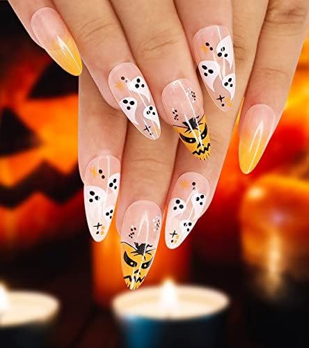 Morily 24Pcs Halloween Press on Nails Orange Ombre Glossy Stick on Nails Medium Acrylic Pink Fake... | Amazon (US)