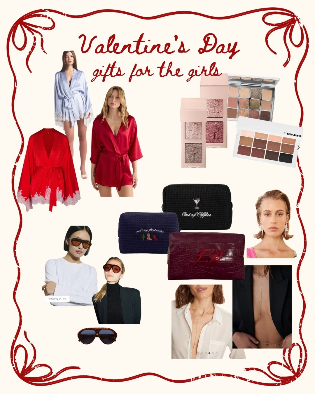 Valentines Day Gift Guide for the girls - everything I’m gifting myself for valentines and all my girl friends! Silk robes, shimmery eyeshadow palettes, makeup bags, jewelry and oversized aviators

#LTKSaleAlert #LTKselfcare #LTKValentine