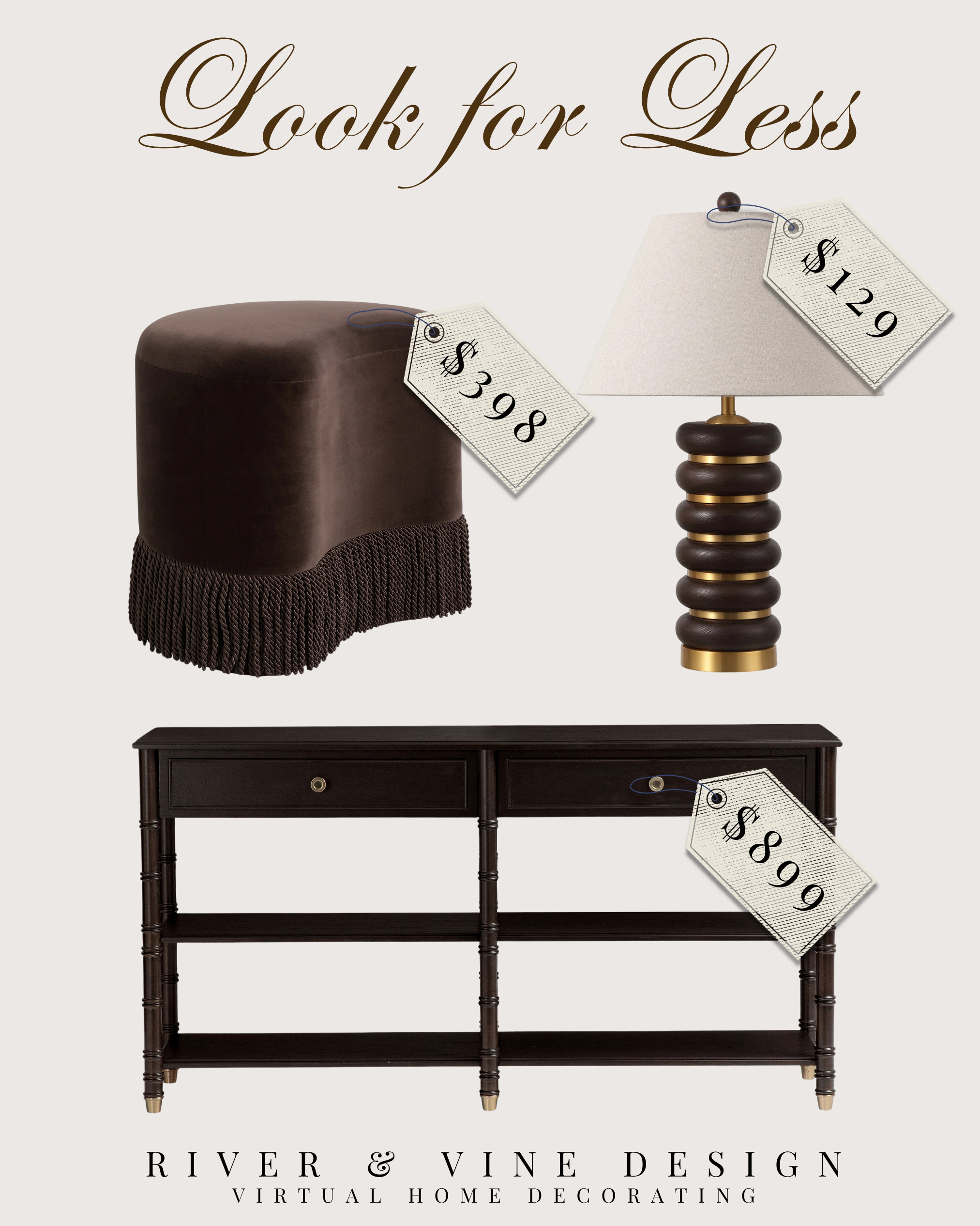 A designer-inspired entryway look for less: fringe ottoman, bobbin table lamp, and a dark wood console table that all bring that collected, traditional, old-money home style without the custom furniture price tag.

This combo would be so good in an entryway, hallway, office, or behind a sofa if you want a layered look that feels polished but not trendy.

look for less home decor, affordable traditional decor, fringe ottoman, bobbin lamp, dark wood console table, classic entryway furniture, designer inspired home decor.

I may receive a small commission from purchases made through these links, at no cost to you. 

 #LTKHome