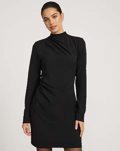 Mock Neck Long Sleeve Draped Mini Dress | Express