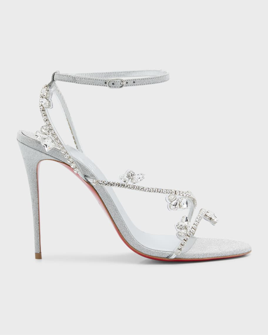 Christian Louboutin Joli Queen Glitter Leather Crystal Red Sole Sandals | Neiman Marcus