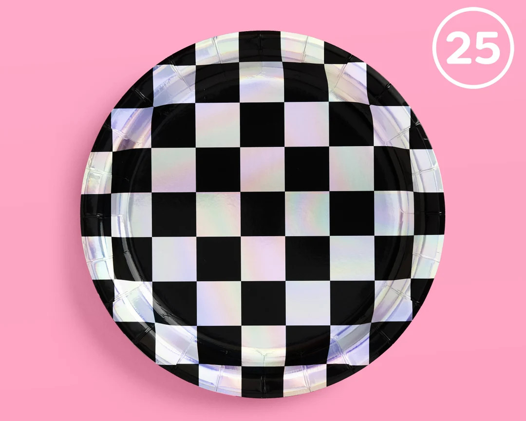 Xo, Fetti Black and Iridescent Checker Paper Plates 25 Pack Bday Party Decor, Cute Bach Party, Co... | Etsy (US)