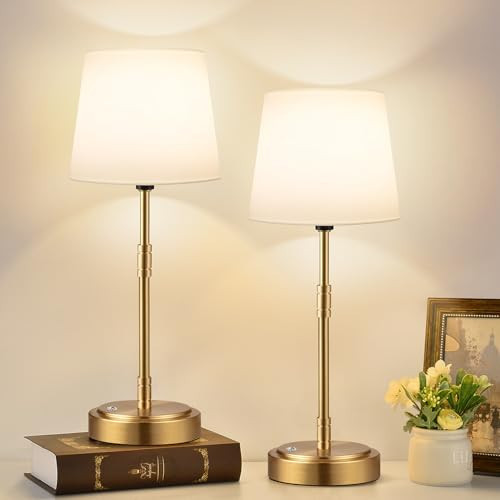 Cordless Table Lamps Set of 2 – Battery Operated Lamp with 7500mAh Rechargeable Battery, Stepless Dimmable Vintage Brass Desk Lamp, Wireless Lamps for Dining Room, Nightstand & Patio (Bulbs Included) | Amazon (US)