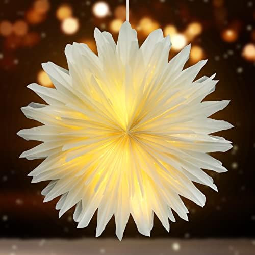 23.6 Inch Christmas Star Snowflake Paper Lantern with Light Timer Paper Lamp Party Supplies Hangi... | Amazon (US)
