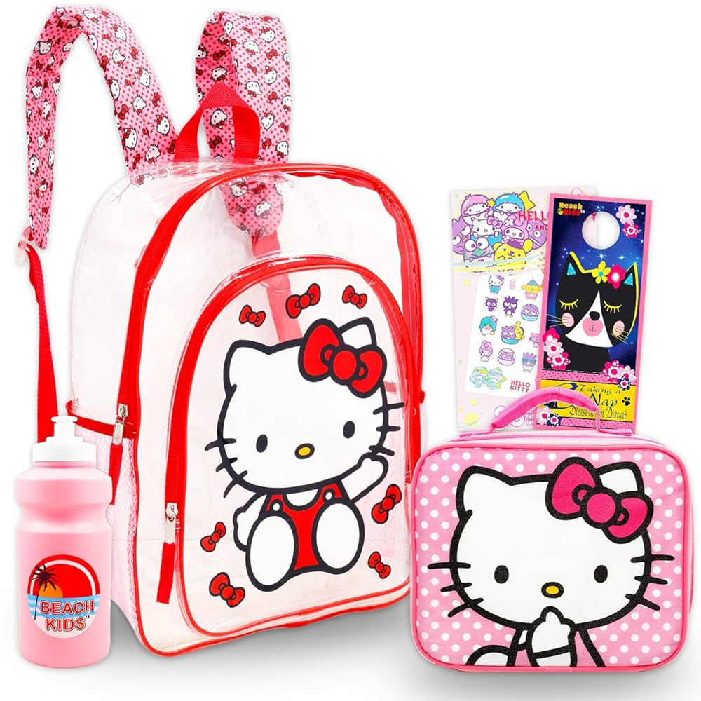 Hello Kitty Backpack with Lunch Box - Bundle with 16" Clear School Bag for Girls, Lunch Bag, Wate... | Amazon (US)