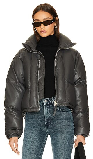 x Shoreditch Ski Club Edie Leather Puffer in Graphite | Revolve Clothing (Global)