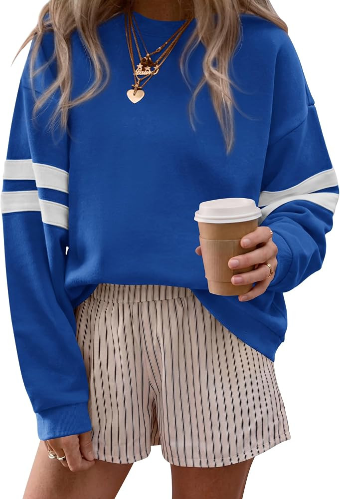 BTFBM Varsity Striped Sweatshirt Womens Long Sleeve Tops | Amazon (US)