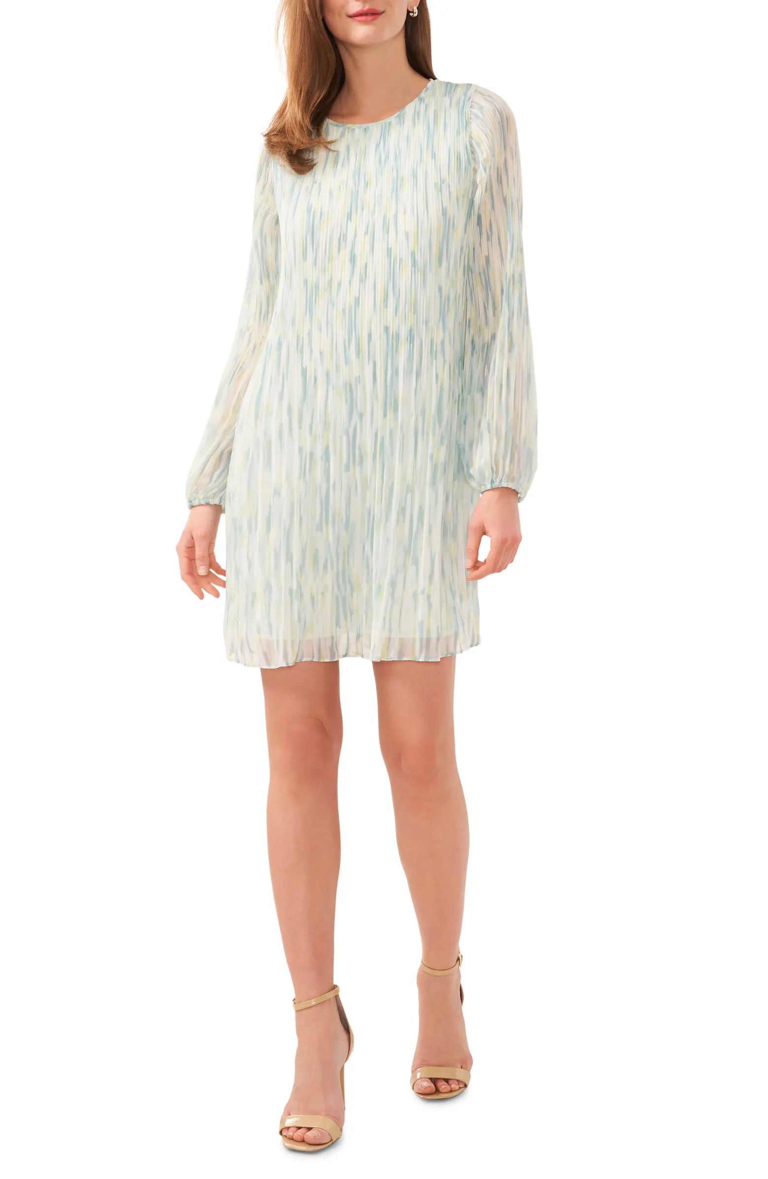 Abstract Print Release Pleat Long Sleeve Minidress | Nordstrom