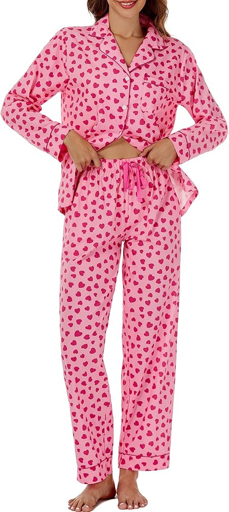 LUBOT 100% Cotton Pajamas for Women 2 Piece PJ Set Woven Poplin Ladies Button Long Sleeve Lightwe... | Amazon (US)