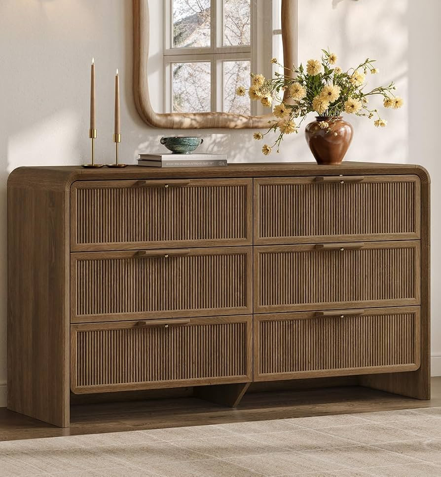 SICOTAS Curved 6 Drawer Dresser for Bedroom, 55" Wide Fluted Chest Drawers | Amazon (US)