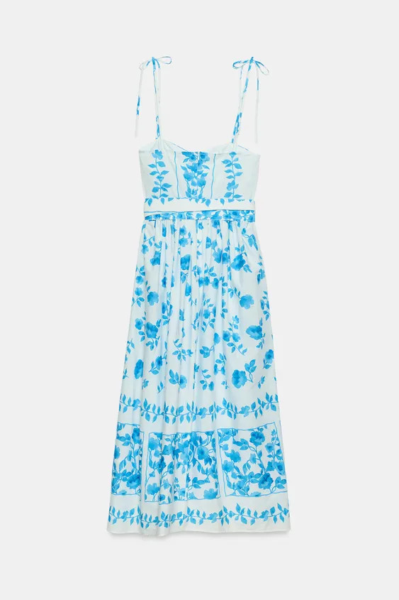 POPLIN PRINT MIDI DRESS | Zara US
