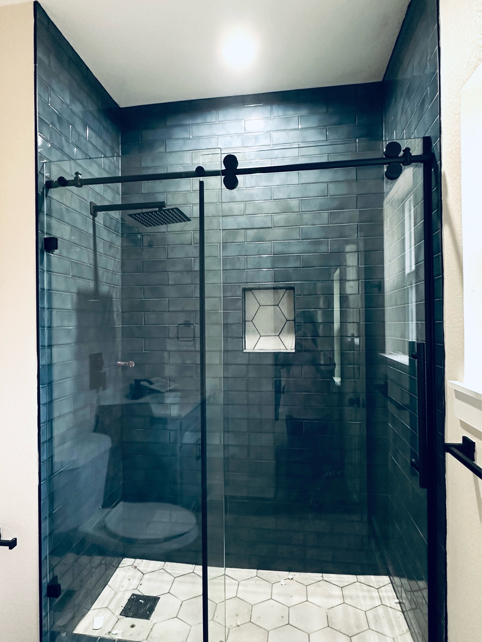Matte Black bathroom fixtures, shower, accessories 🤩 
#matteblackshower #blackbathroomfixtures #modernfarmhousebathroom #blackshowerdoor #blackshowerhead #amazonfinds #amazonhome #homedepothomedecor #homedepotfinds #blackfixtures #bathroomfixture 

#LTKhome