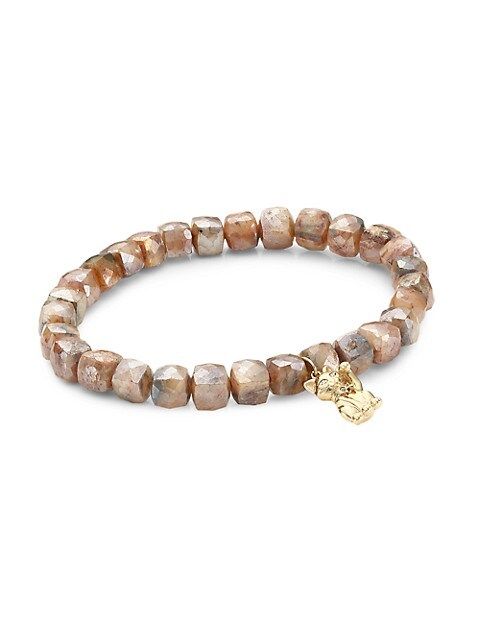 14K Yellow Gold, Coated Neutral Quartz & Diamond Lucky Cat Charm Beaded Bracelet | Saks Fifth Avenue