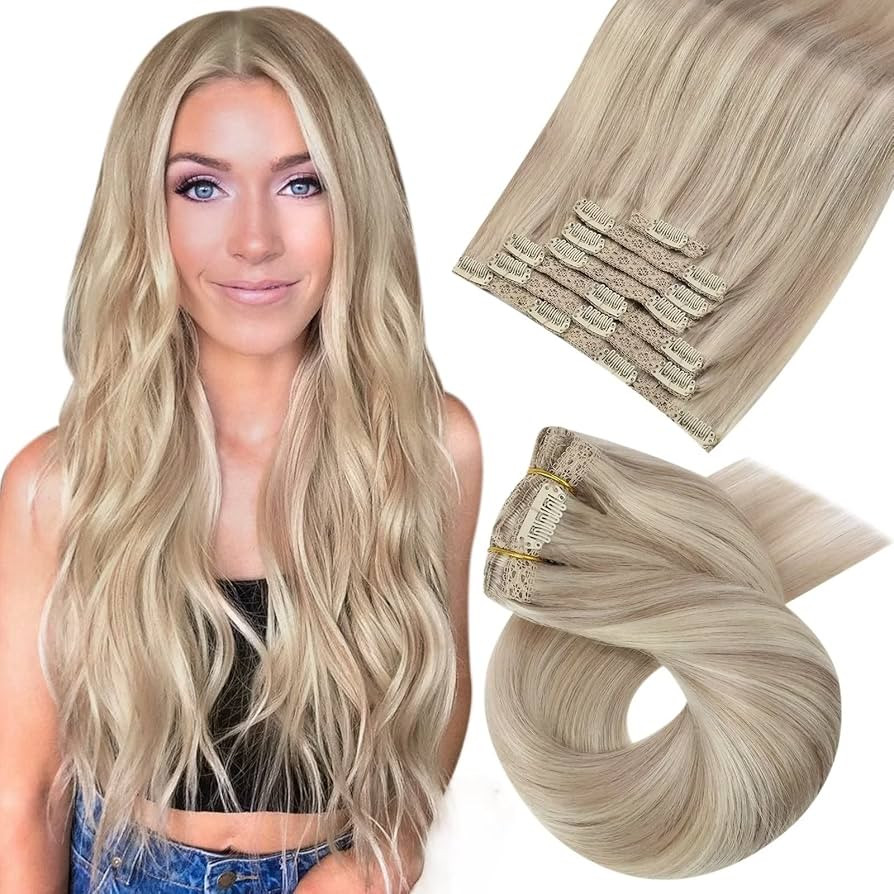 Moresoo Blonde Clip in Hair Extensions 24inch Hair Extensions Real Human Hair Blonde Straight Nat... | Amazon (US)