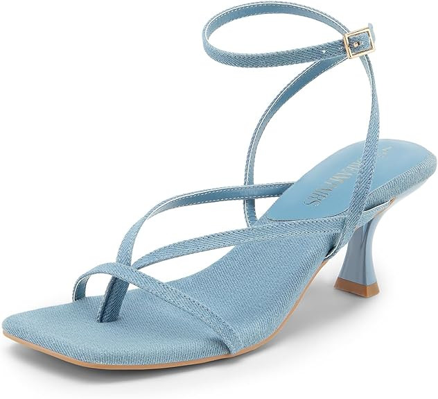 DREAM PAIRS Women's kitten Low Strappy Lace Up Heels Open Square Toe Thong Ankle Strap Heels Sexy... | Amazon (US)