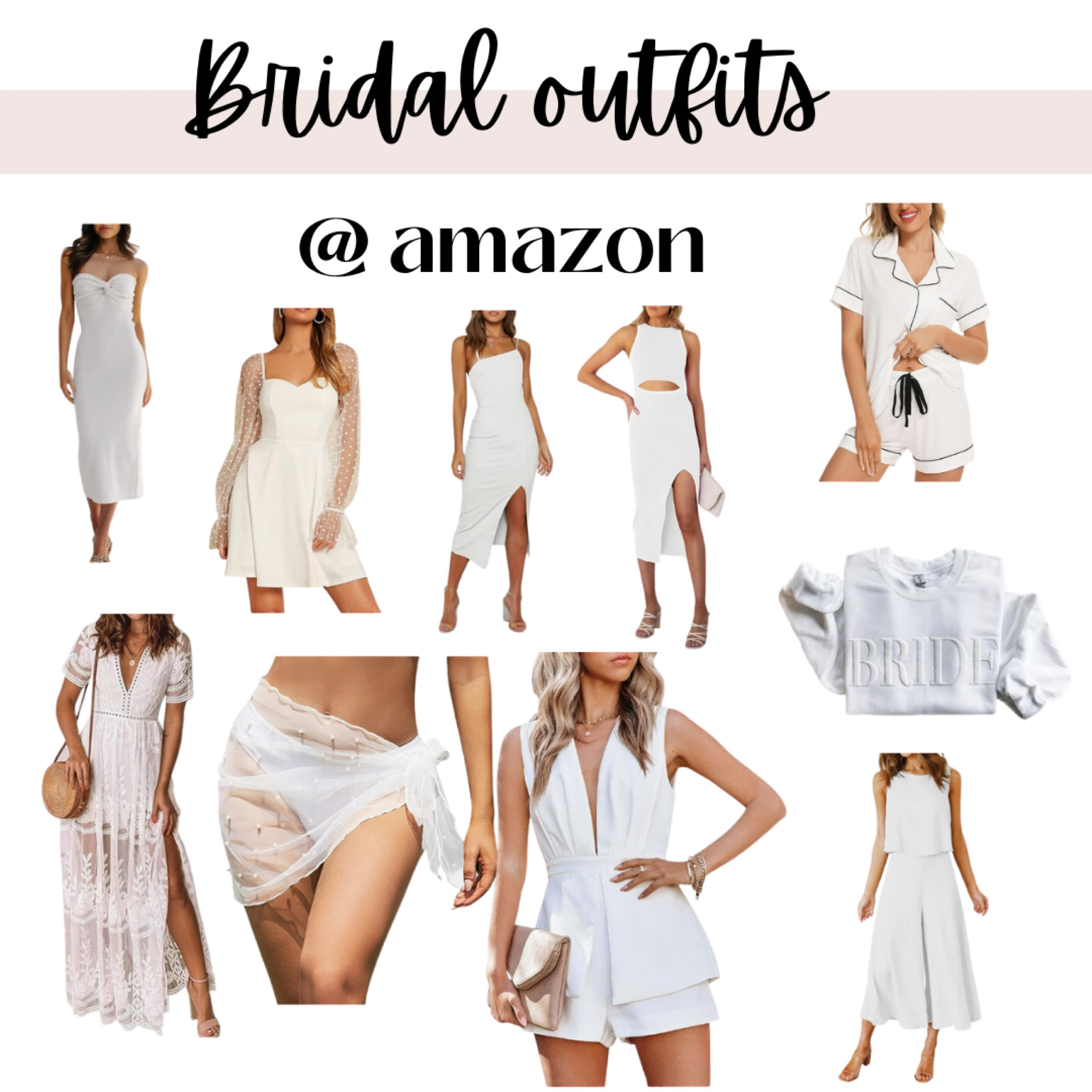All the bridal outfits you want on amazon! Perfect for honeymoon, Bachlorette, rehearsal dinner or any wedding festivities! 

#LTKWedding