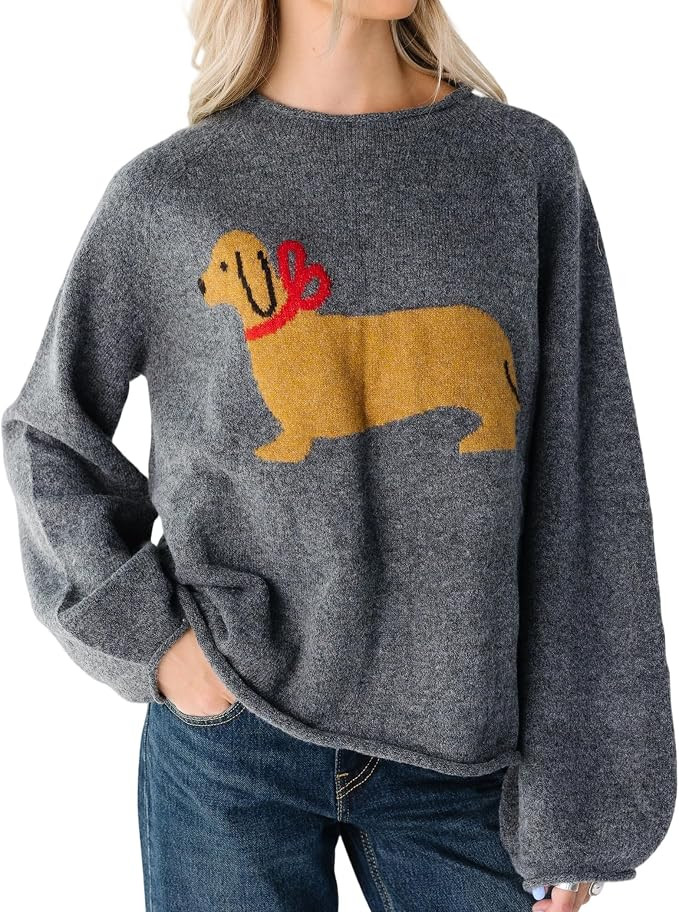 Women's Oversized Roll Neck Cute Animal Graphic Sweater Long Sleeve Chunky Knit Pullover Tops Cas... | Amazon (US)