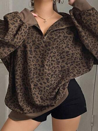 Leopard Print Long Sleeve Pullover | SHEIN