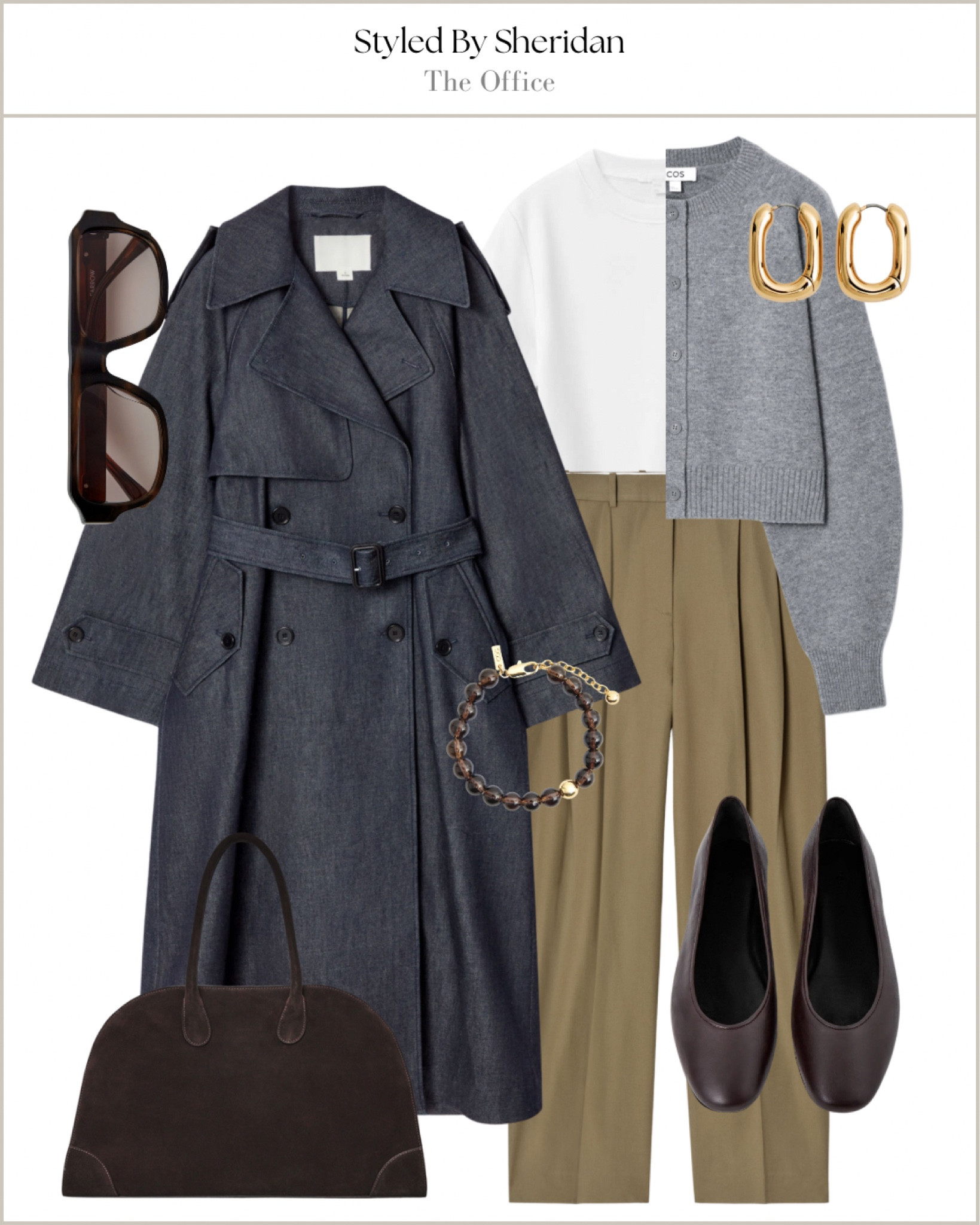 Smart casual workwear look 

Tailored trousers, denim trench coat, suede chocolate brown bag, brown ballet flats #LTKspring 

#LTKworkwear #LTKstyletip