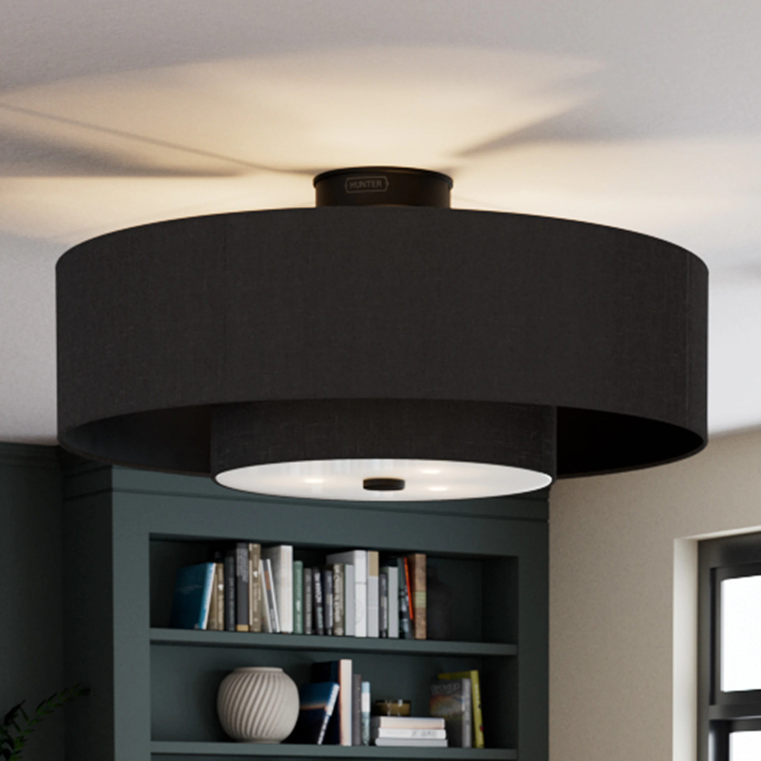 Hunter Jasmine Roth Brookside 30-in Matte Black with Matte Black Blades Fandelier Ceiling Fan With Light 3 -Blade one_size | 52975 | Lowe's