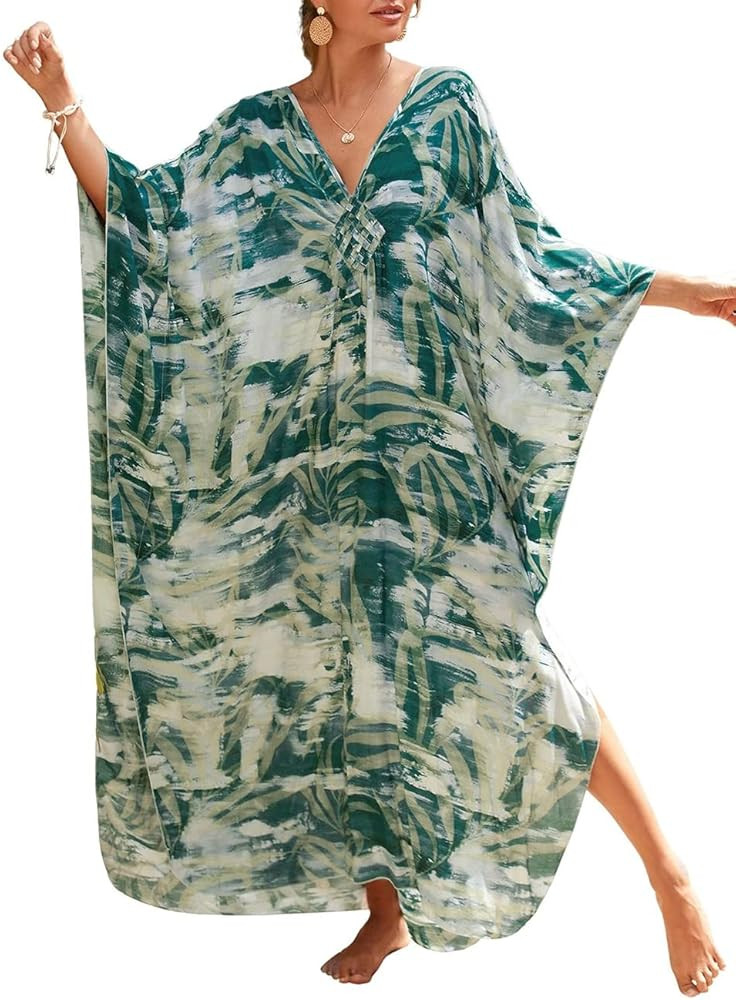 Bsubseach Womens Animal Print Kaftan Dresses Plus Size Caftans Swimwear Coverups 2025 Summer Bath... | Amazon (US)
