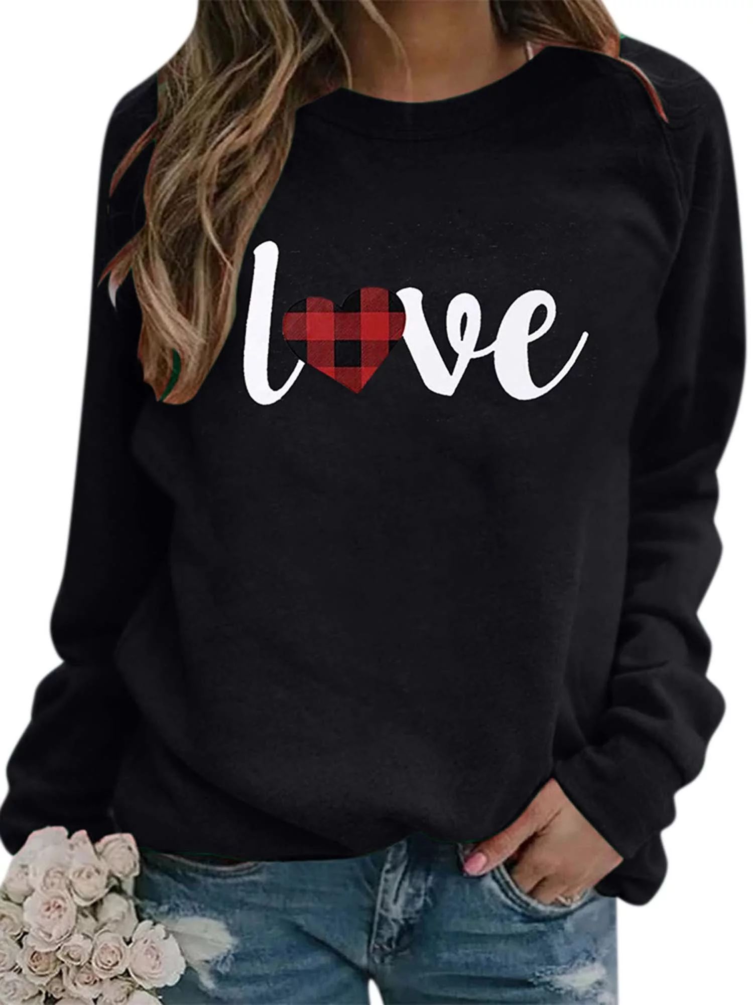 Womens Valentine's Day Long Sleeve T-Shirt Casual Pullover Sweatshirt Loose Tops | Walmart (US)