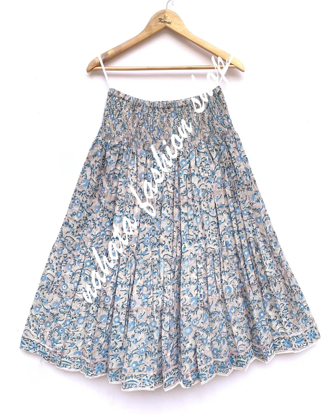 Cotton Gray-blue Floral Hand Block Printed Women's Maxi Skirts - Etsy | Etsy (US)