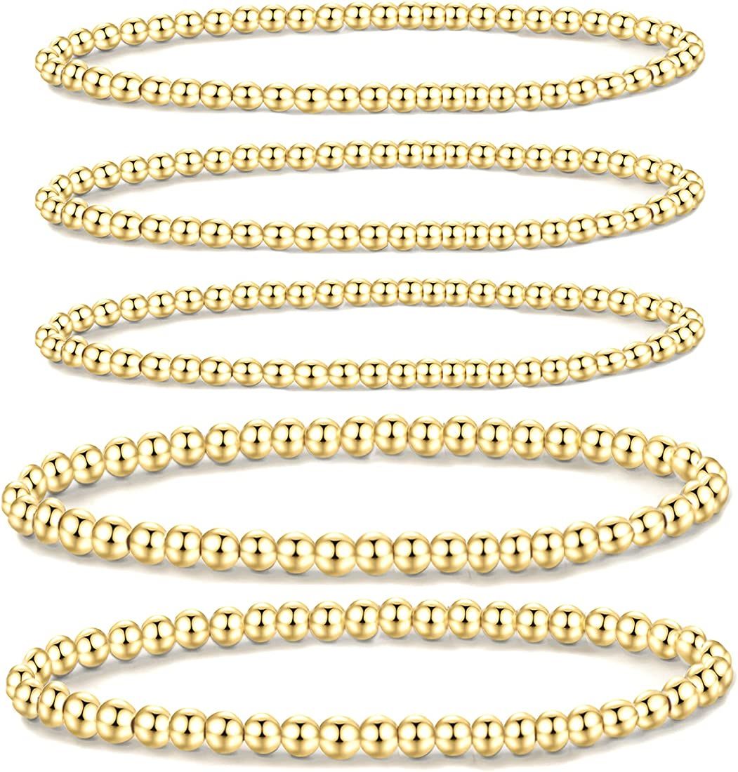 MOROTOLE 5PCS 14K Gold Plated Bracelets Set for Women Men Adjustable Hypoallergenic Stackable Str... | Amazon (US)