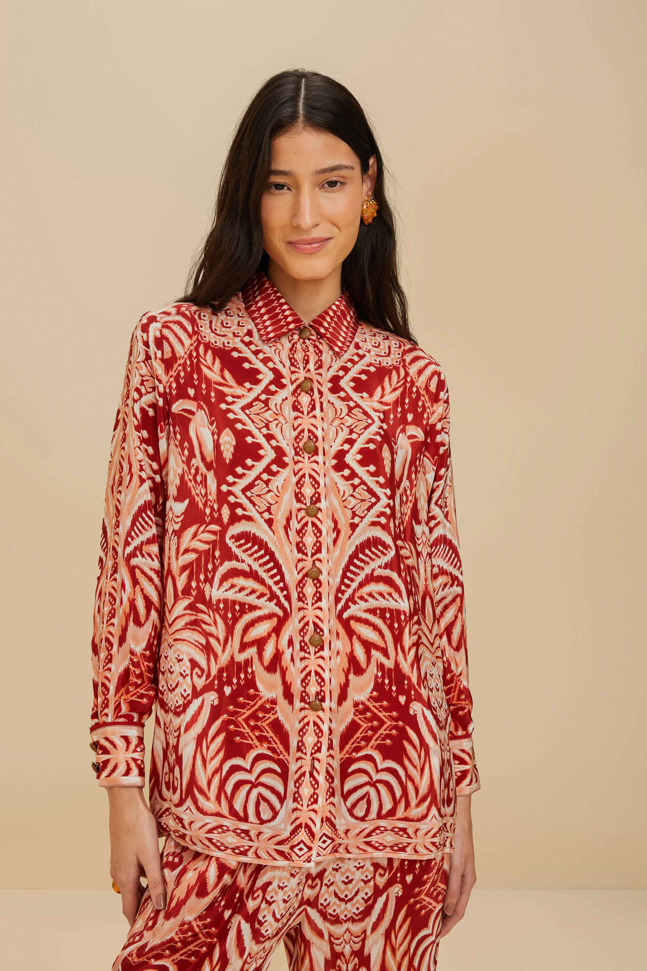 Tropical Tapestry Red Pajama Shirt | FarmRio (US)