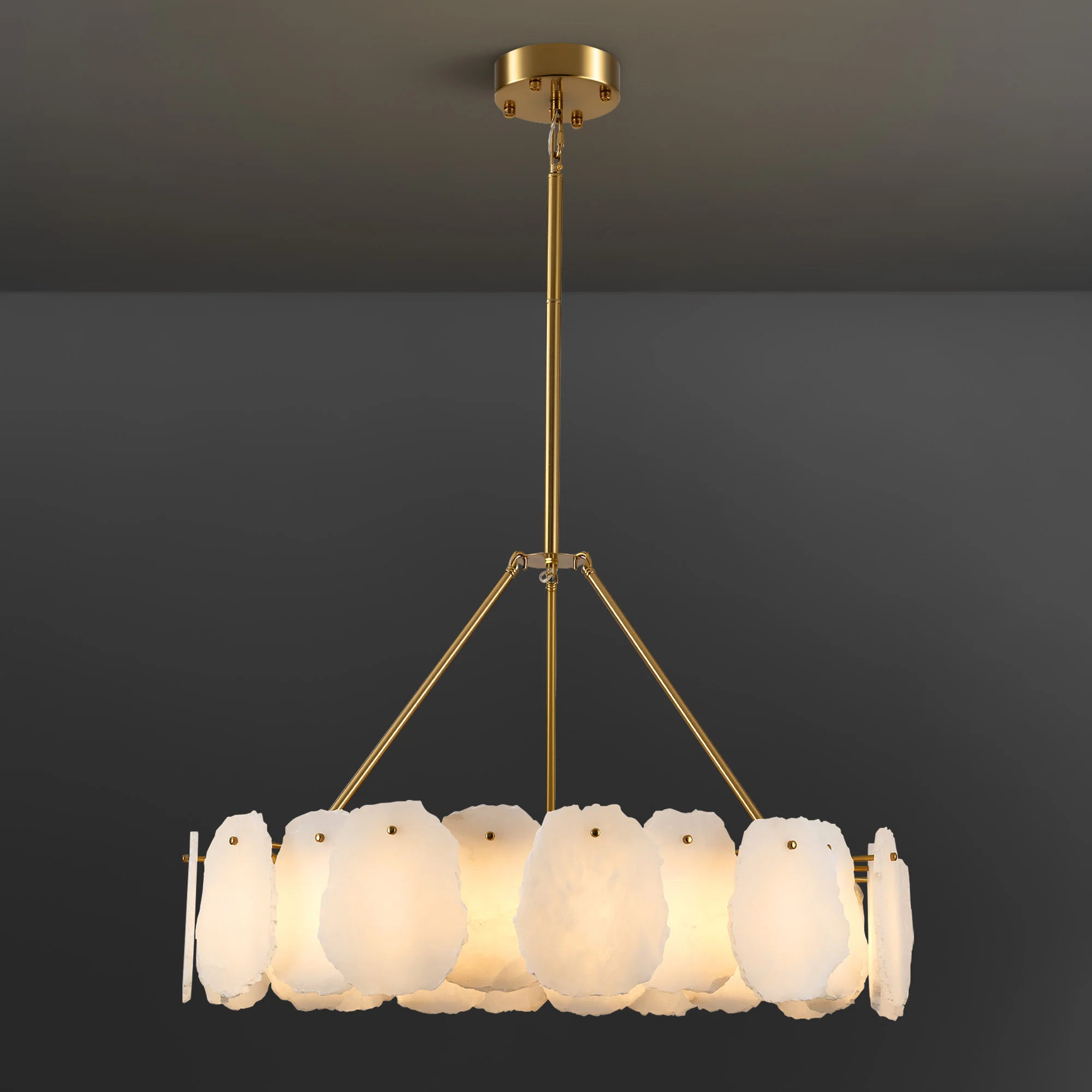 Dimmable Led Drum Alabaster Chandelier For Dining Room | Wayfair North America