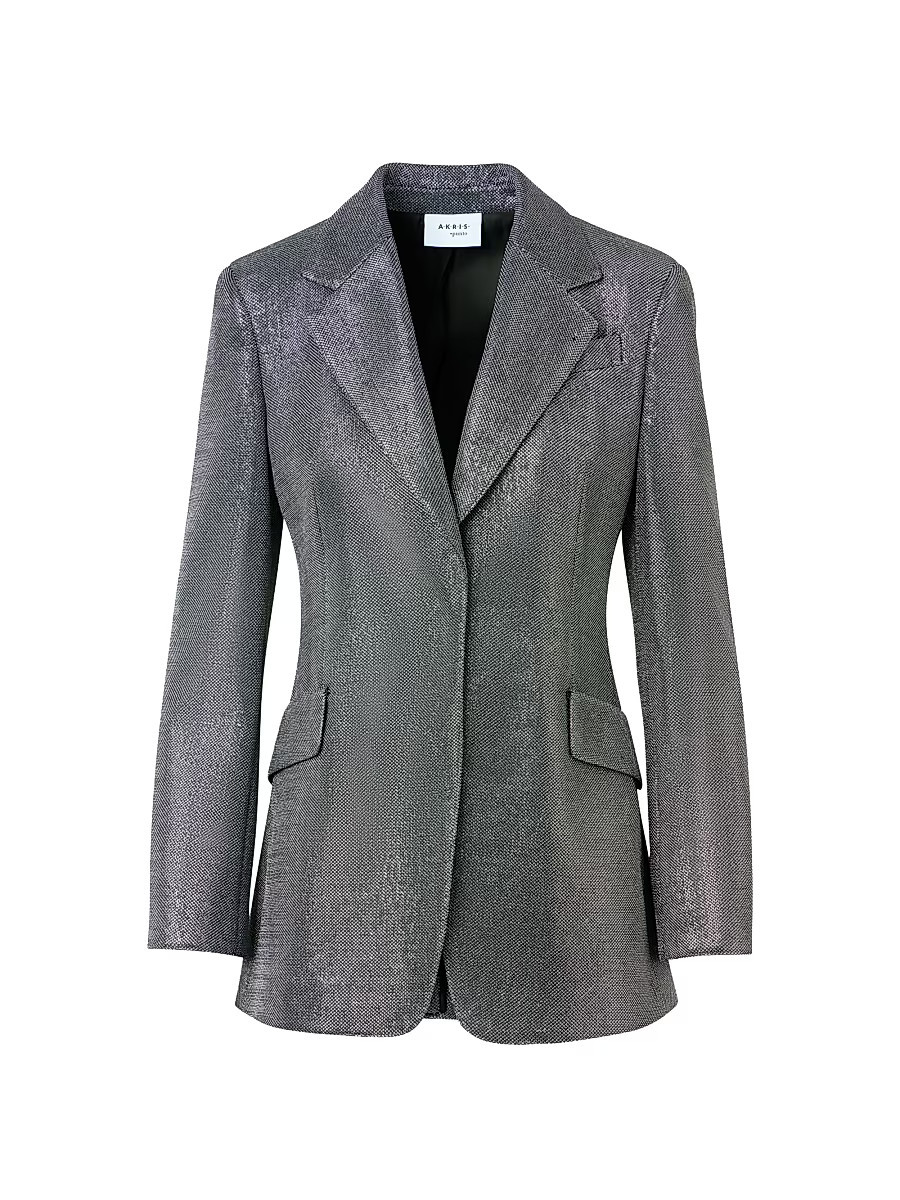 Women's Metallic Techno Birdseye Boyfriend Blazer - Brushed Steel - Size 16 | Saks Fifth Avenue