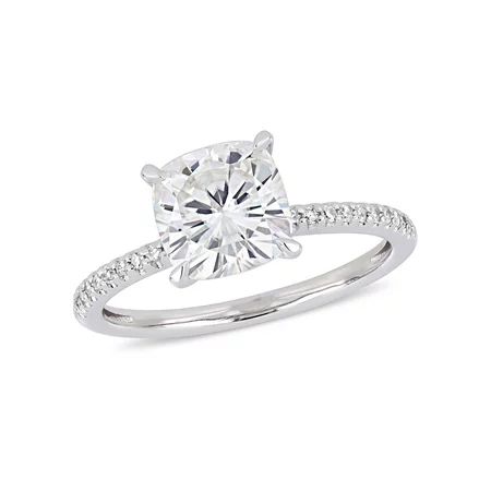 Miabella 2 Carat T.G.W. Moissanite and 1/10 Carat T.W. Diamond 14kt White Gold Engagement Ring | Walmart (US)