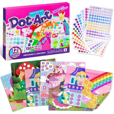 Joyfy Dot Art Paper Craft Kit - Over 1400 Pcs No Mess DIY Sticker Art for Kids, Toddler Arts & Crafts Supplies, Birthday Gifts (Unicorns & Princess) | Target