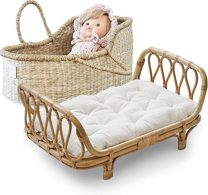 BEBE BASK Baby Doll Bassinet & Baby Doll Bed Bundle - Sustainable & Handcrafted Doll Furniture | Amazon (US)
