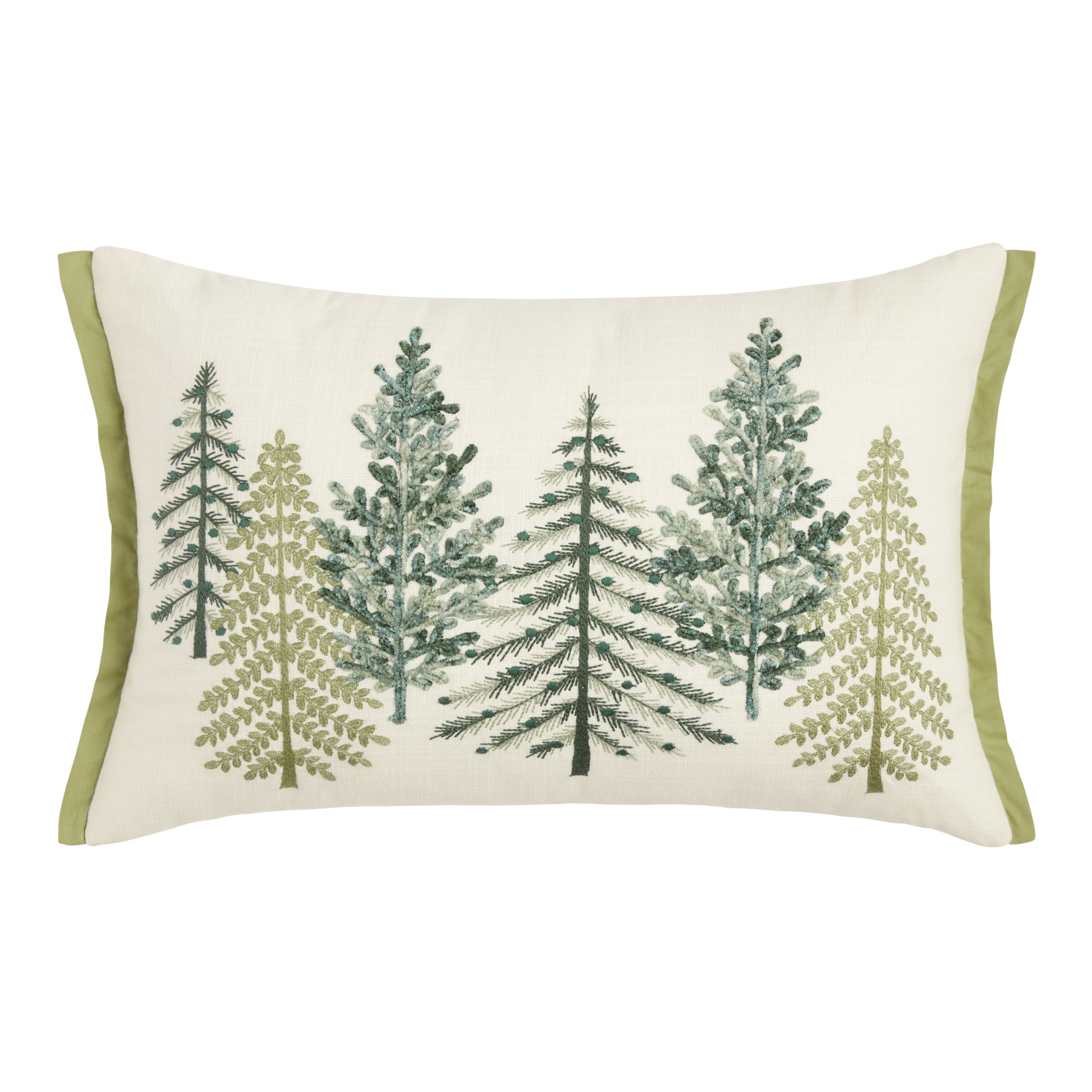 Spruce Green Winter Trees Beaded Lumbar Pillow | World Market