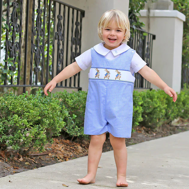 Storybook Smocked Blue Windowpane Jon Jon | Classic Whimsy