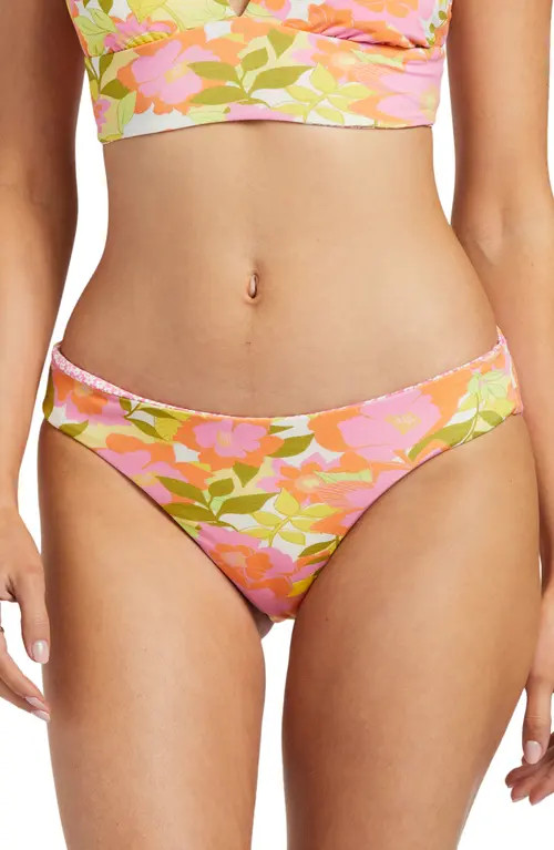Billabong Summer Folk Lowrider Reversible Bikini Bottoms in Pink Multi at Nordstrom, Size Small | Nordstrom