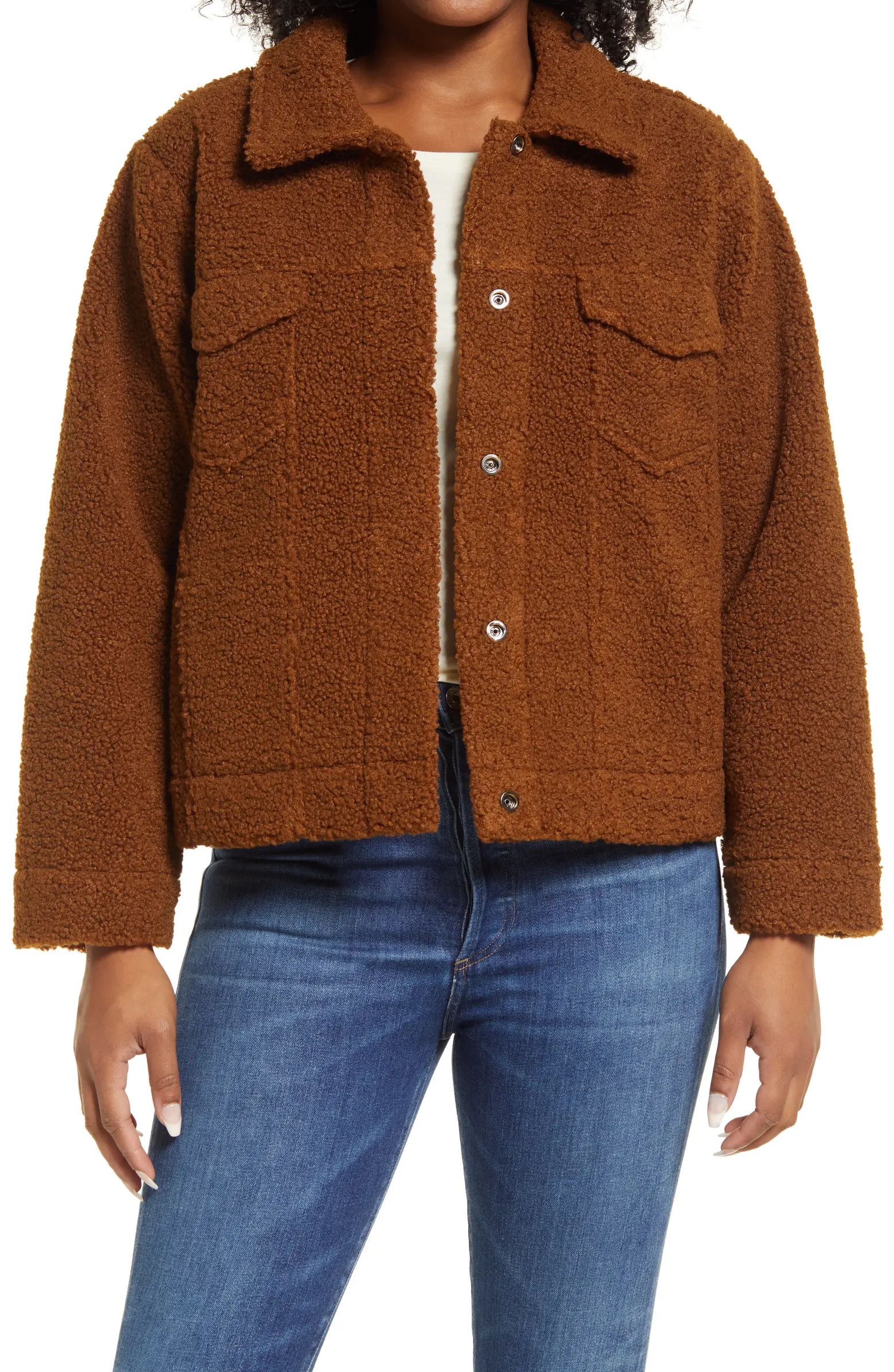 Wit & Wisdom Crop High Pile Fleece Jacket | Nordstrom | Nordstrom
