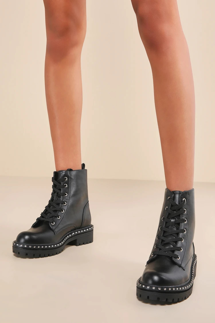 Piera Black Lace-Up Studded Ankle Boots | Lulus (US)