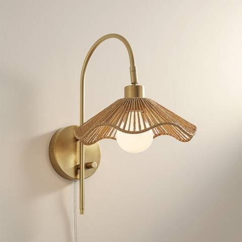 Antique Brass Sea Grass Plug-In Wall Sconce - #7657J | Lamps Plus | Lamps Plus