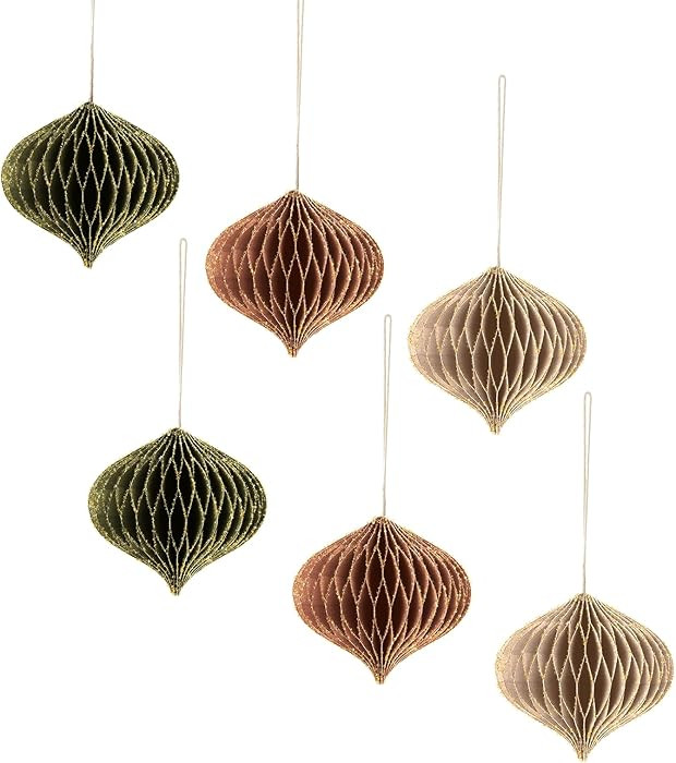 AOBKIAT Christmas Party Decorations,6 Pcs Mini Paper Honeycomb Lantern with Glitter Edge,Hanging ... | Amazon (US)