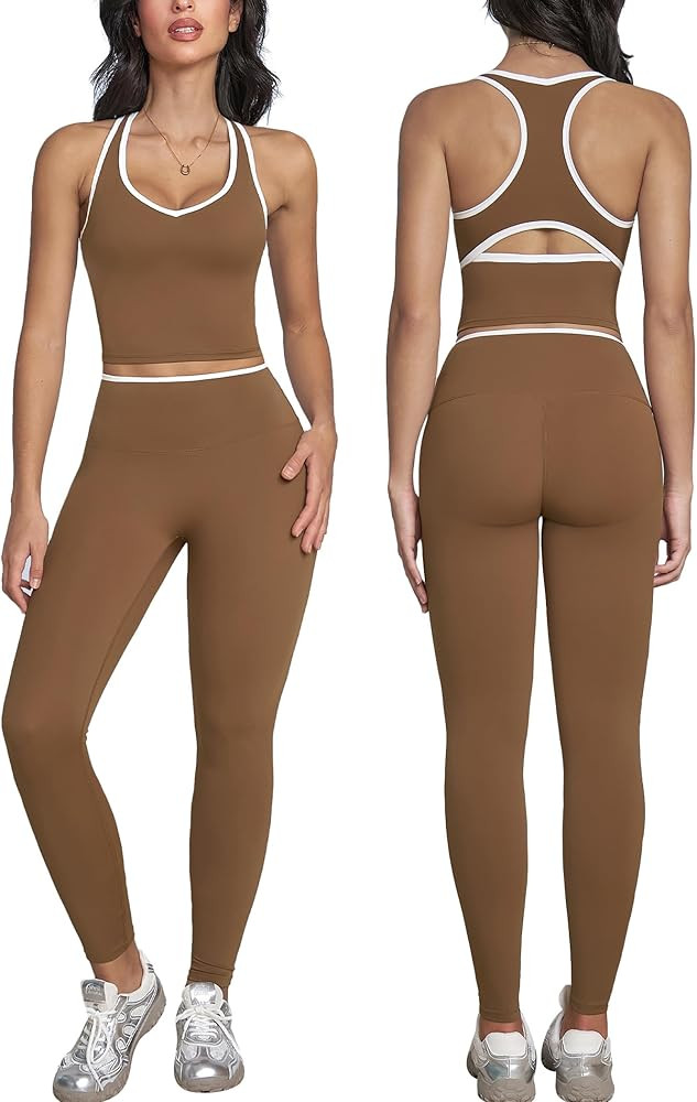 ABOCIW Womens Color Block Workout Sets Racerback Tank Top High Waist Leggings Gym Set Yoga Pilate... | Amazon (US)