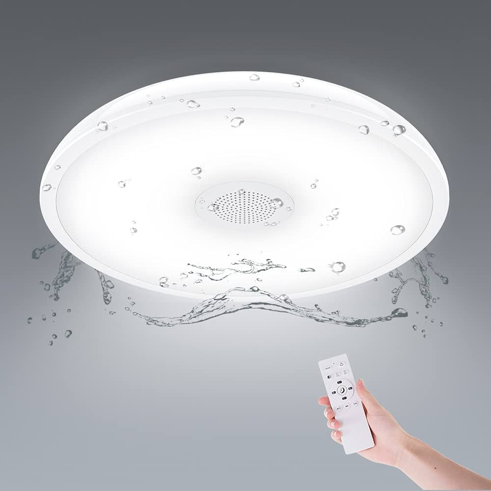 HOREVO Music Ceiling Light for Bathroom with Bluetooth Speaker, IP65 Waterproof Ceiling Lamp, FCC... | Amazon (US)
